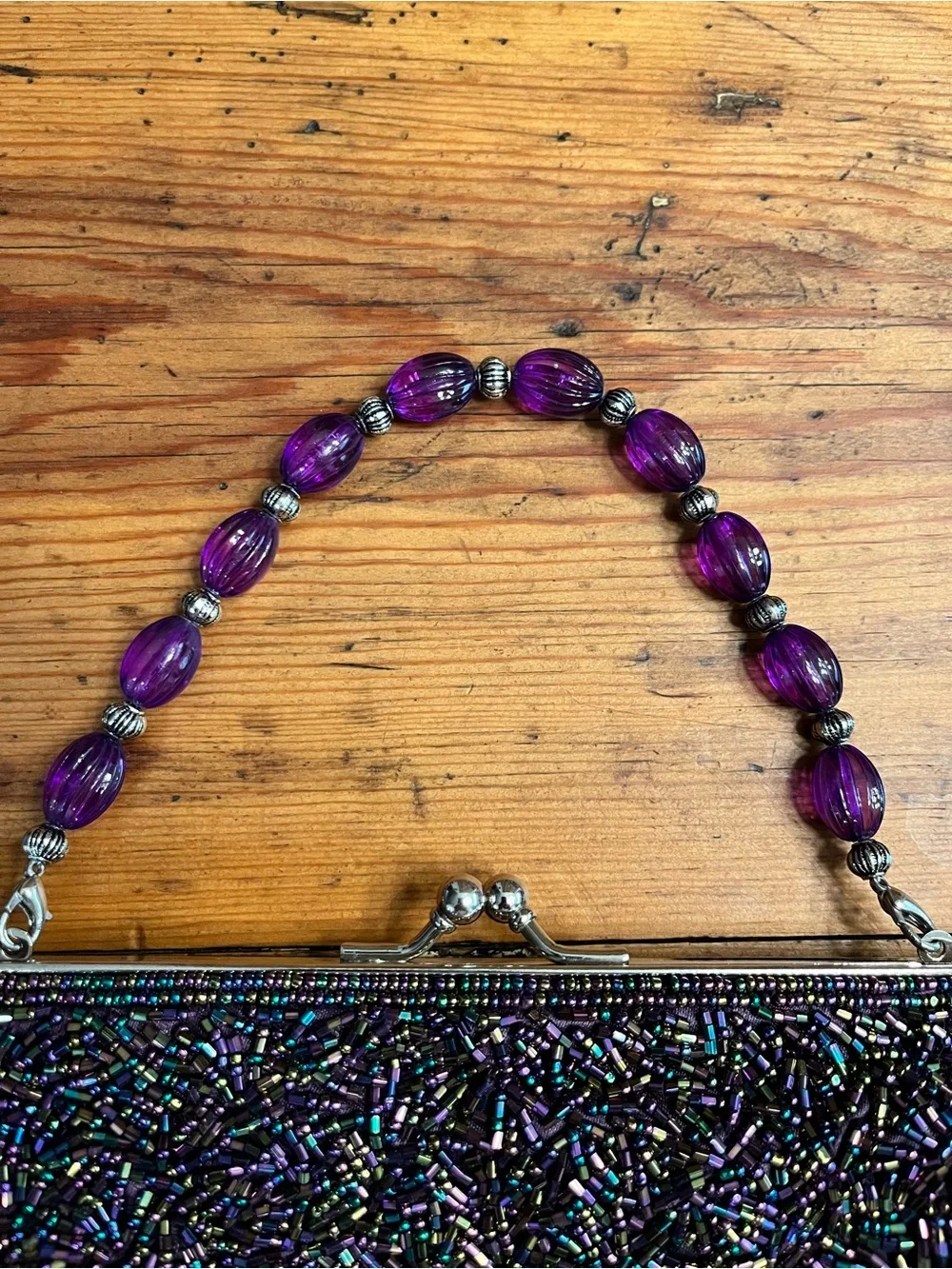 Vintage Carlo Fellini Beaded Evening Clutch Handbag in Plum